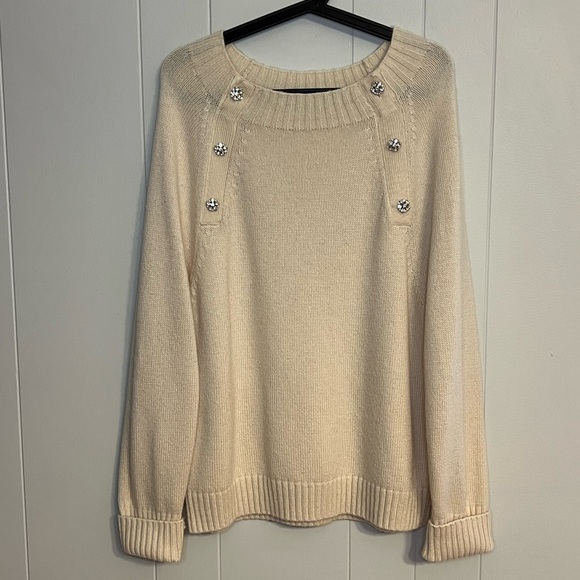 J. Crew Sweaters - J. Crew Crewneck Sweater with Jeweled Buttons in a cream color Size XL